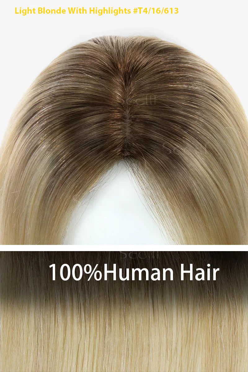 Flavia Silk Top Remy Human Hair Topper Light Blonde With Highlights #T4/16/613