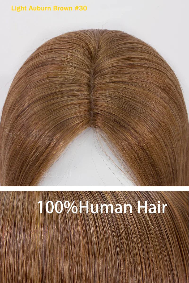 Flavia Silk Top Remy Human Hair Topper Light Auburn Brown #30