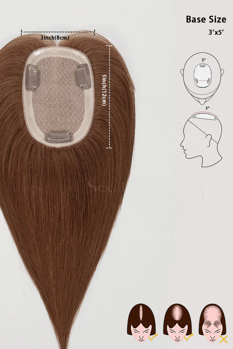 Flavia Silk Top Remy Human Hair Topper Dark Auburn Brown #33