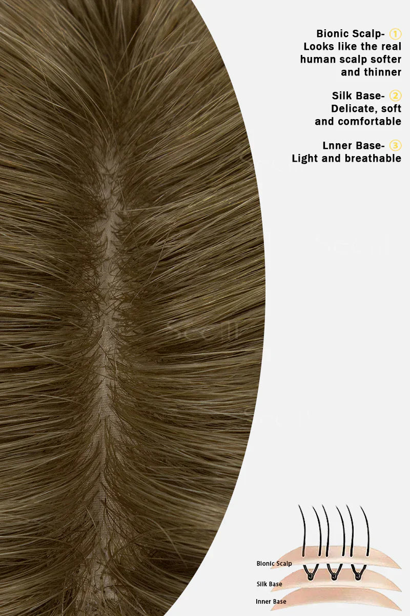 Flavia Silk Top Remy Human Hair Topper Light Chestnut Brown #8