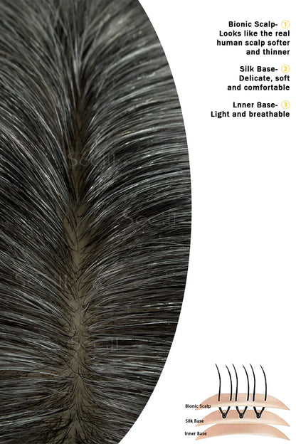 Flavia Silk Top Remy Human Hair Topper #Dark Grey