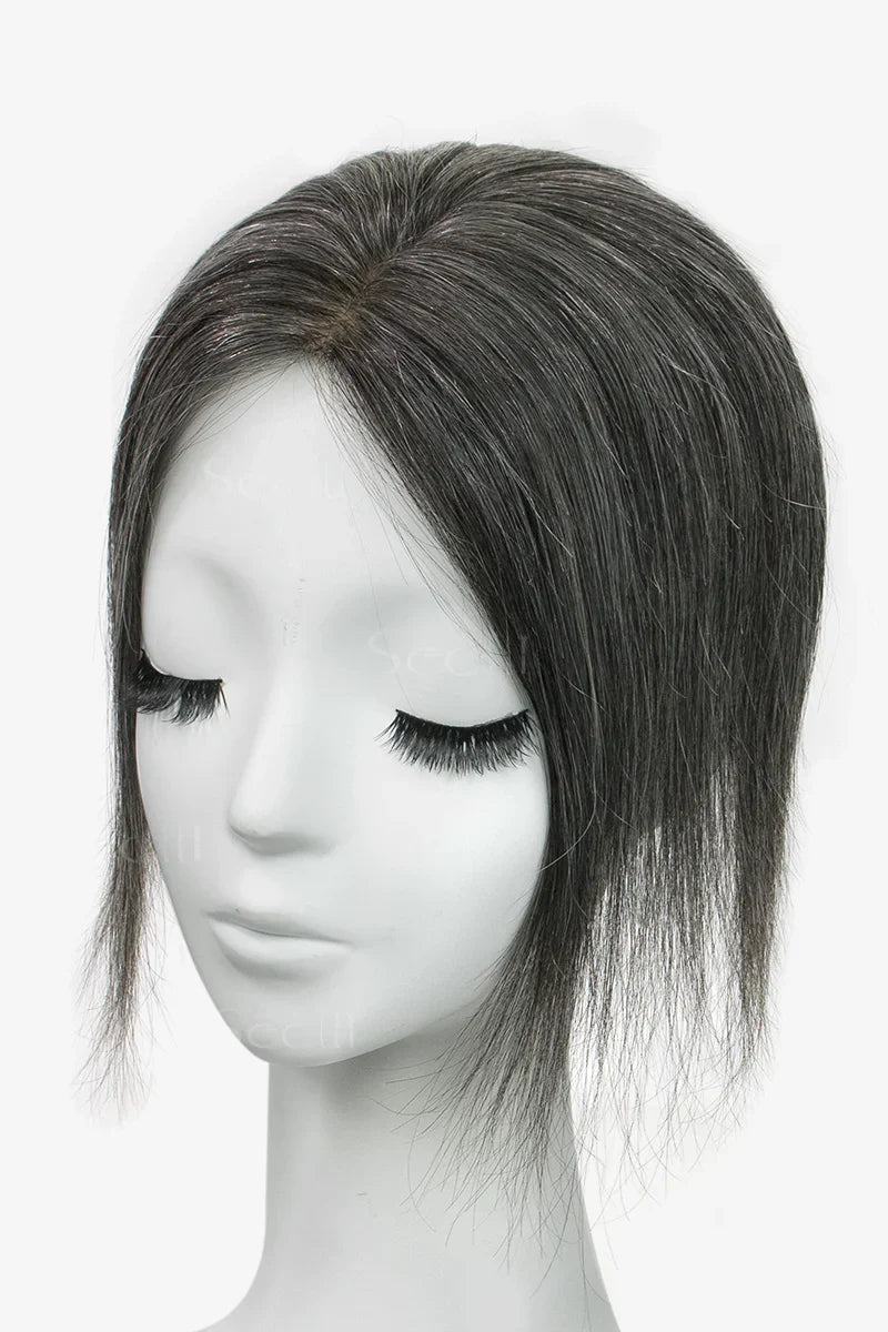 Flavia Silk Top Remy Human Hair Topper #Dark Grey