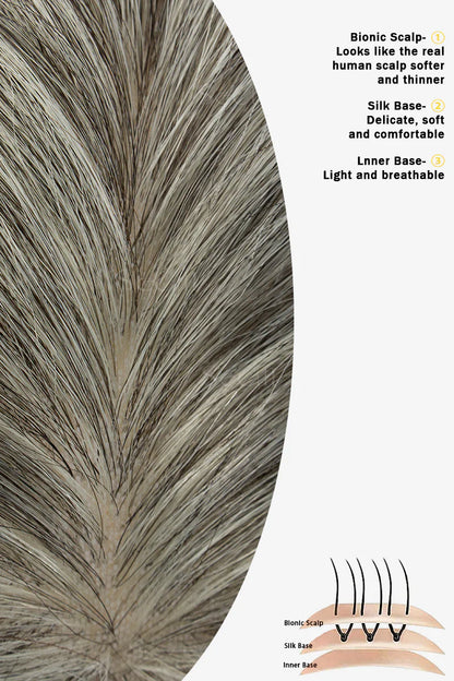 Flavia Silk Top Remy Human Hair Topper #Light Brown Grey